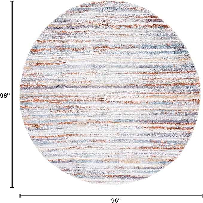 SAFAVIEH Berber Shag Collection Area Rug - 8' Round, Blue Rust & Ivory, Stripe Design, 1.2-inch Thick Ideal for High Traffic Areas in Living Room, Bedroom, Dining (BER565A-8R)