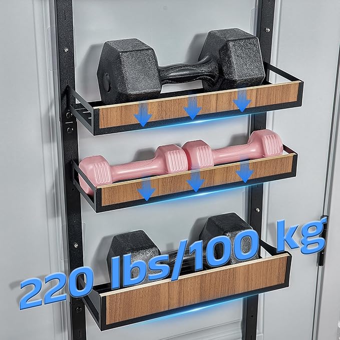 Fulifix Over The Door Pantry Organizer with Solid Wooden Baskets, 6-Tier Pantry Door Organizer Wall Mount, Metal Hanging Spice Rack Organization and Storage for Home, Kitchen, Cabinet