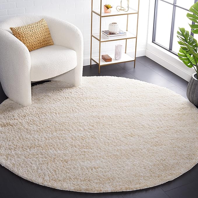SAFAVIEH Berber Shag Collection Accent Rug - 4' Round, Ivory & Beige, Modern Design, Non-Shedding & Easy Care, 1.2-inch Thick, Ideal for The Living Room, Bedroom, Dining Room (BER563A-4R)