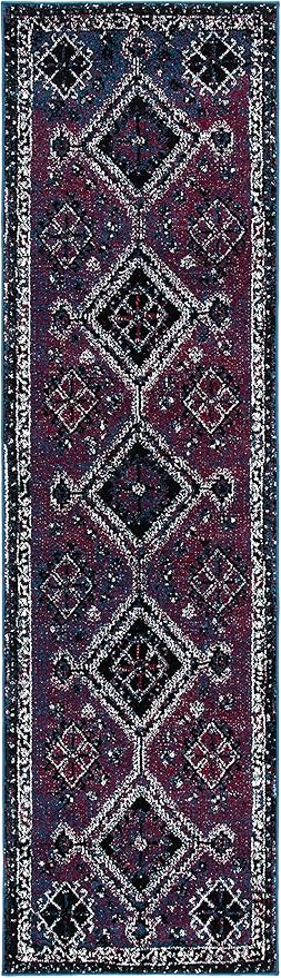 SAFAVIEH Vintage Hamadan Collection Runner Rug - 2'3" x 8', Purple & Black, Oriental Distressed Design, Non-Shedding & Easy Care, Ideal for High Traffic Areas in Living Room, Bedroom (VTH293V)