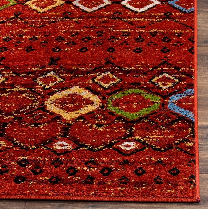 SAFAVIEH Amsterdam Collection Area Rug - 6'7" x 9'2", Terracotta & Multi, Moroccan Boho Design, Non-Shedding & Easy Care, Ideal for High Traffic Areas in Living Room, Bedroom (AMS108D)