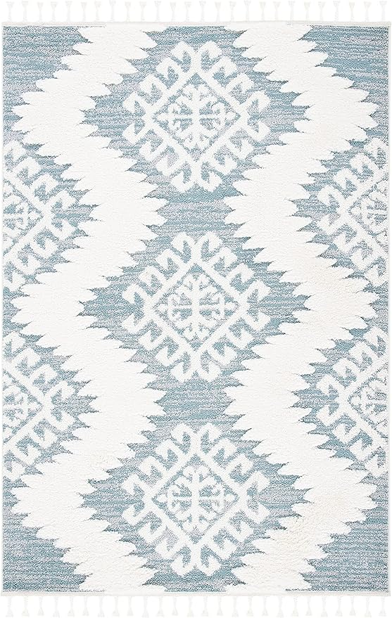 SAFAVIEH Moroccan Tassel Shag Collection Accent Rug - 4' x 6', Teal & Ivory, Non-Shedding & Easy Care, 2-inch Thick Ideal for High Traffic Areas in Entryway, Living Room, Bedroom (MTS652K)