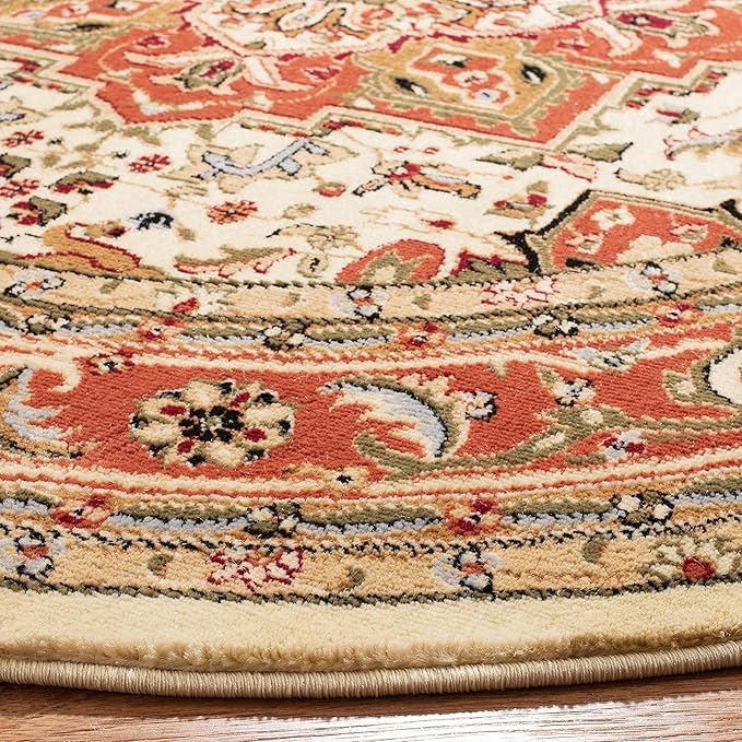 SAFAVIEH Lyndhurst Collection 8' Round Ivory / Rust LNH330R Traditional Oriental Non-Shedding Dining Room Entryway Foyer Living Room Bedroom Area Rug
