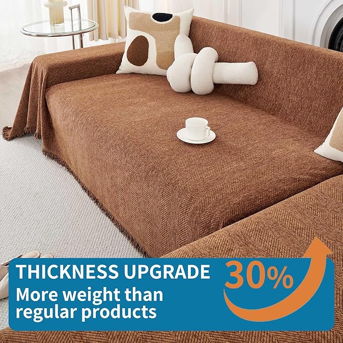 HAOMAIJIA Chenille Couch Cover Sofa Covers for 3 Cushion Couch Washable sectional Couch Covers for Dogs pet Furniture Protector Couch Cover Blanket for Living Room (Brown, 91"x150")
