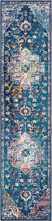 SAFAVIEH Crystal Collection Runner Rug - 2'2" x 9', Navy & Fuchsia, Medallion Distressed Design, Non-Shedding & Easy Care, Ideal for High Traffic Areas in Living Room, Bedroom (CRS501H)