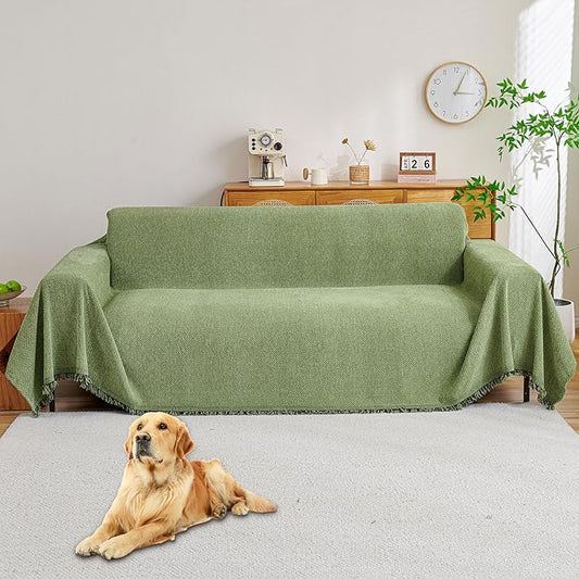 HAOMAIJIA Non Slip Couch Cover Sofa Covers for 3 Cushion Couch Washable sectional Couch Covers for Dogs pet Furniture Protector Couch Cover Blanket for Living Room (sage Green, 91"x134")