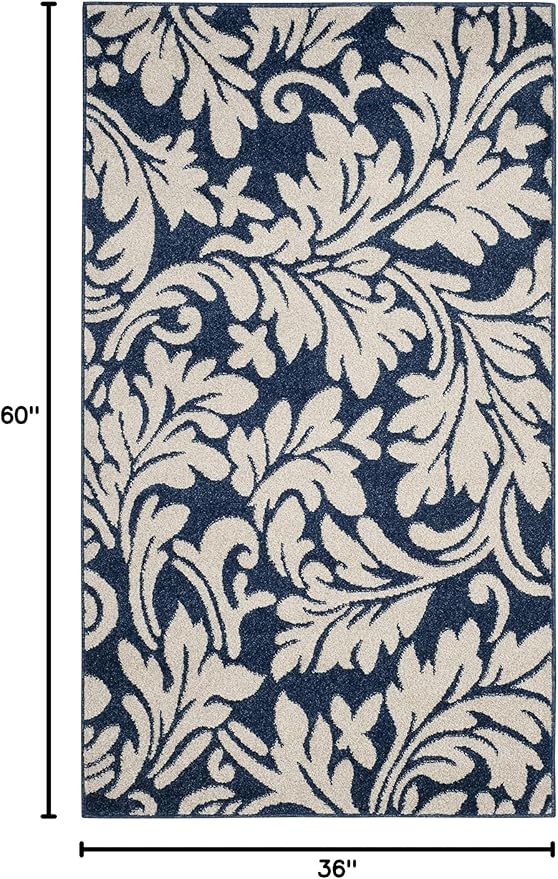 SAFAVIEH Amherst Collection Accent Rug - 3' x 5', Navy & Ivory, Floral Design, Non-Shedding & Easy Care, Ideal for High Traffic Areas in Entryway, Living Room, Bedroom (AMT425P)