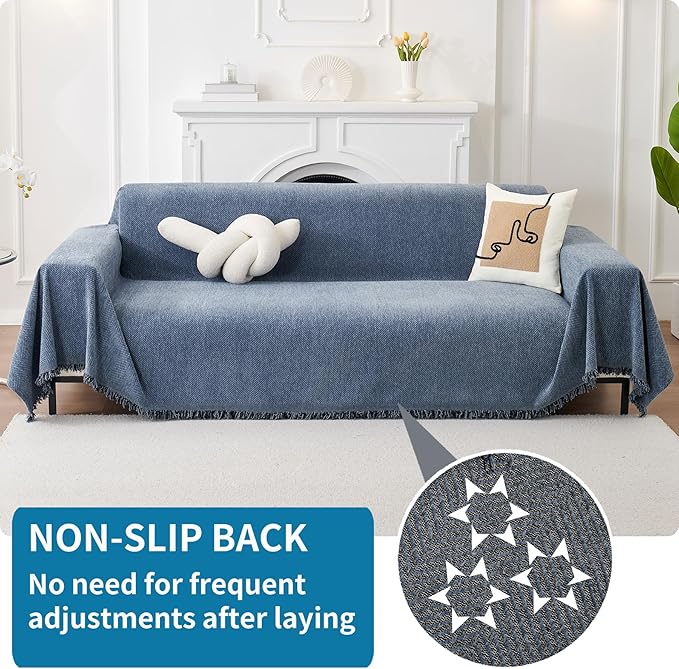 HAOMAIJIA Non Slip Couch Cover Sofa Covers for 3 Cushion Couch Washable sectional Couch Covers for Dogs pet Furniture Protector Couch Cover Blanket for Living Room (Blue, 91"x134")