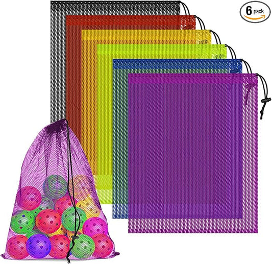 6 Pcs Mesh Bags Drawstring, 14x17 Inch with Lock, Multipurpose Storage Bags for Gym, Balls, Beach, Laundry (Multicolor)