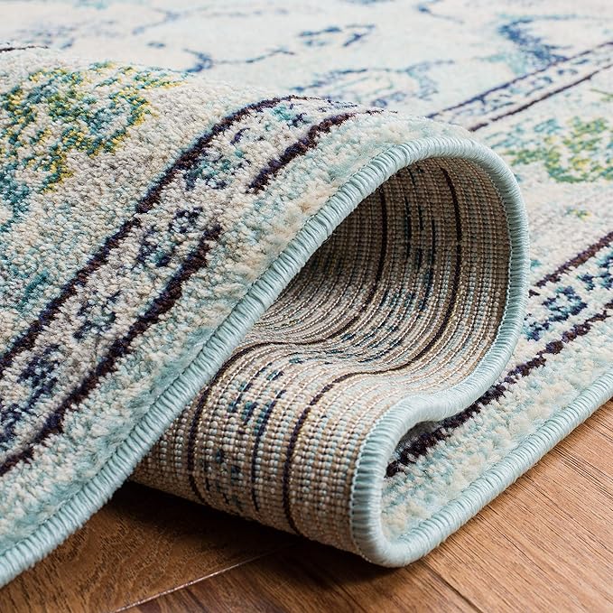 SAFAVIEH Monaco Collection Runner Rug - 2'2" x 10', Light Blue & Ivory, Non-Shedding & Easy Care, Ideal for High Traffic Areas in Living Room, Hallway, Foyer, Bedroom (MNC243K-210)