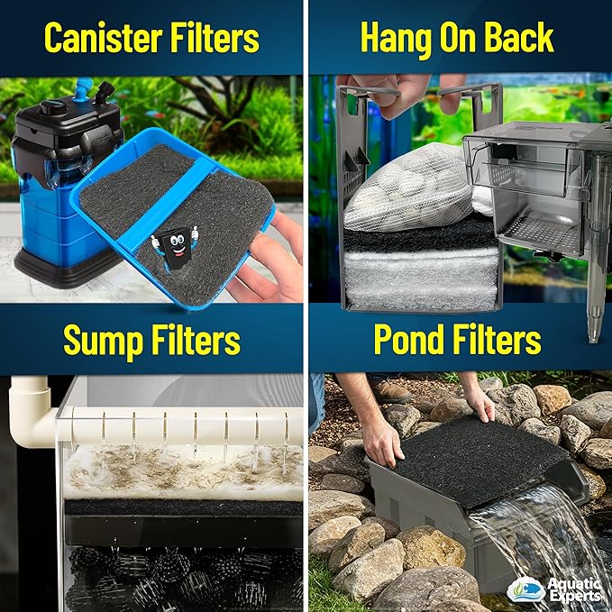 Aquarium Carbon Pad – Cut‑to‑Fit Carbon Infused Filter Pad Media for Crystal Clear Fish Tanks and Ponds, 3/8"–1/2" Thick (10.5 Inch Width, 72 Inch Long)