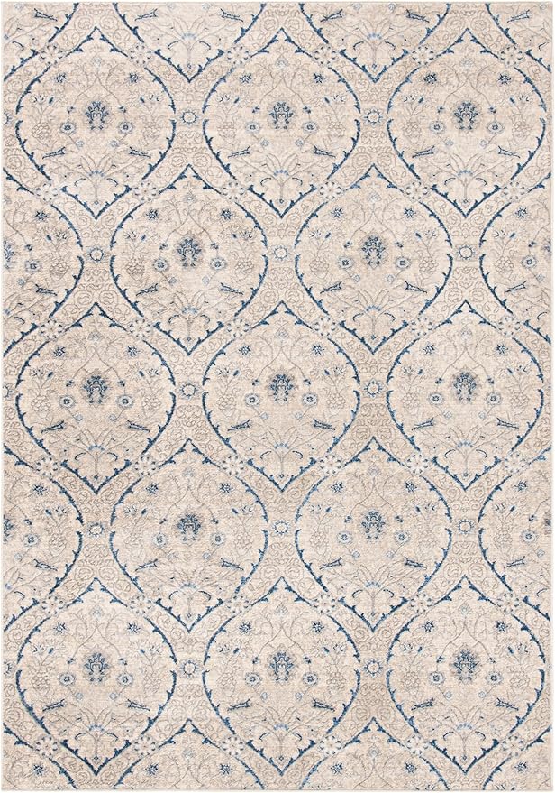 SAFAVIEH Brentwood Collection Area Rug - 6' x 9', Light Grey & Blue, Floral Damask Ogee Trellis Design, Non-Shedding & Easy Care, Ideal for High Traffic Areas in Living Room, Bedroom (BNT860G)