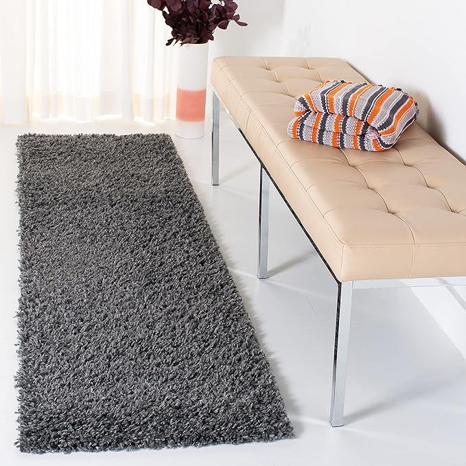 SAFAVIEH August Shag Collection Runner Rug - 2' x 9', Charcoal, Solid Design, Non-Shedding & Easy Care, 1.5-inch Thick Ideal for High Traffic Areas in Living Room, Bedroom (AUG200H)