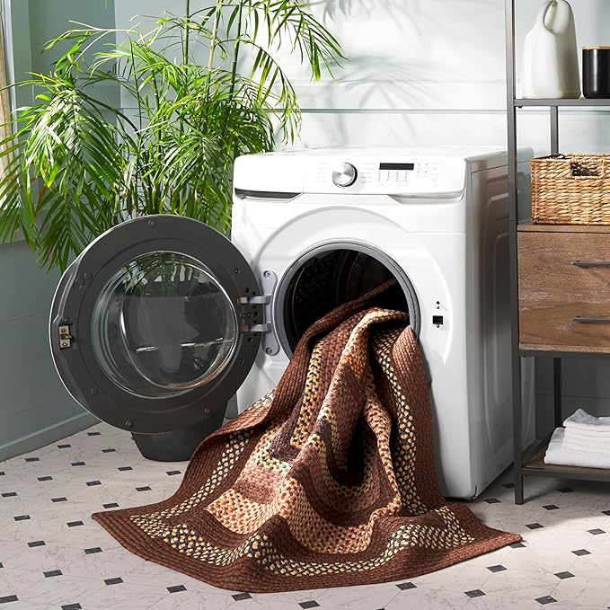 SAFAVIEH Washable Rug Outdoor Braided Collection - 4' x 6', Brown & Light Brown, Handmade & Reversible, Non-Shedding & Easy to Clean, Ideal for Patio, Backyard, Mudroom (BRD313T)