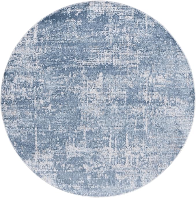 SAFAVIEH Amelia Collection Area Rug - 7' Round, Ivory & Steel Blue, Modern Abstract Design, Non-Shedding & Easy Care, Ideal for The Entryway, Living Room, Foyer (ALA700D)