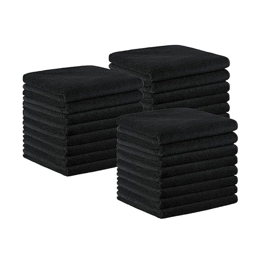 Arkwright Bleach Proof Salon Towels Bulk - Pack of 24 - Ultra Soft, Gentle Microfiber, Highly Absorbent & Quick Dry Spa Facial Towel for Hair Stylist, Nail Shop, and Esthetician, 16 x 27 in, Black