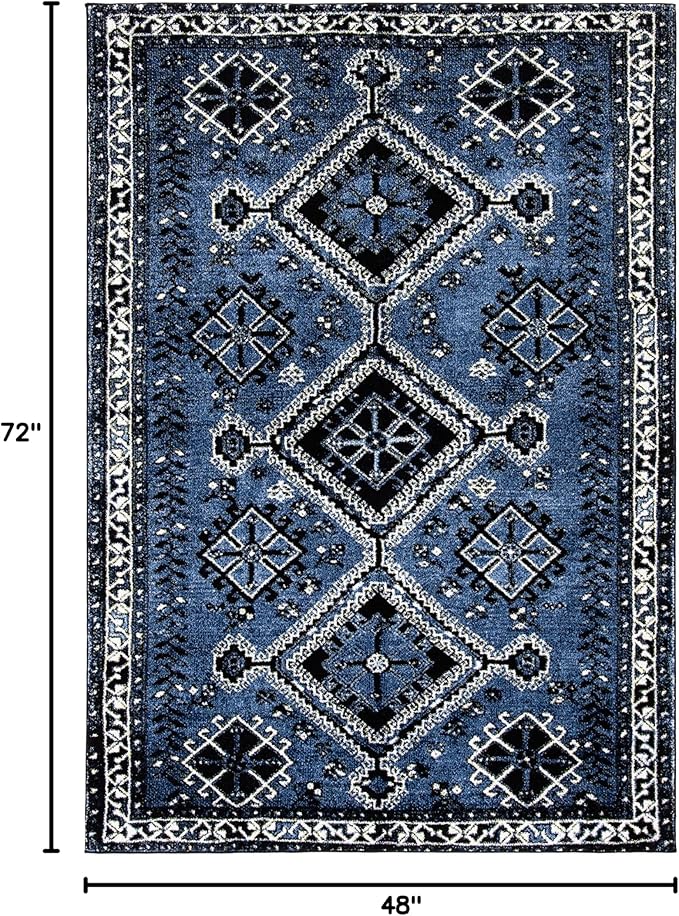 SAFAVIEH Vintage Hamadan Collection Accent Rug - 4' x 6', Blue & Black, Oriental Distressed Design, Non-Shedding & Easy Care, Ideal for High Traffic Areas in Entryway, Living Room, Bedroom (VTH293M)