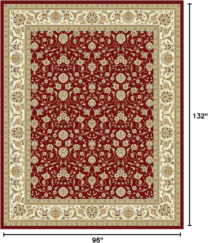 SAFAVIEH Lyndhurst Collection Area Rug - 8' x 11', Red & Ivory, Traditional Oriental Design, Non-Shedding & Easy Care, Ideal for High Traffic Areas in Living Room, Bedroom (LNH312A)