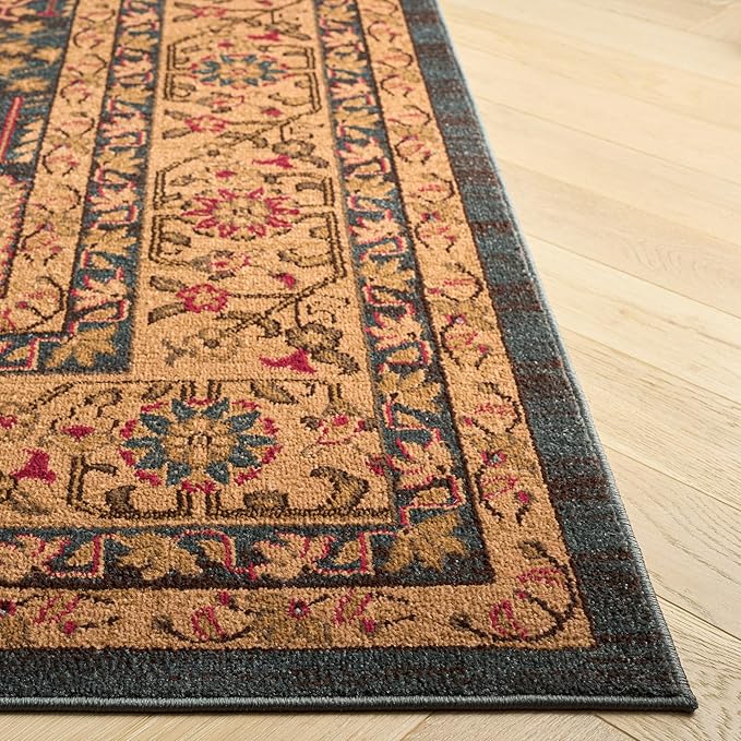 SAFAVIEH Mahal Collection Area Rug - 8' Square, Navy & Natural, Non-Shedding & Easy Care, Ideal for High Traffic Areas in The Living Room, Dining, Bedroom (MAH697E)