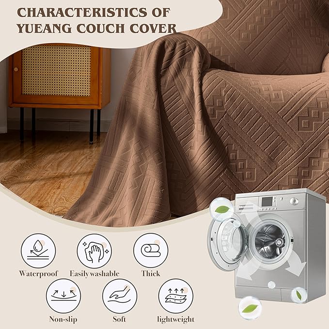 Waterproof Recliner Chair Covers, Anti-Slip Reclining Chair Covers, Pet-Friendly, Washable, Durable and Breathable Couch Covers – Reversible Design for Sofa Protection(71x71in/Brown)
