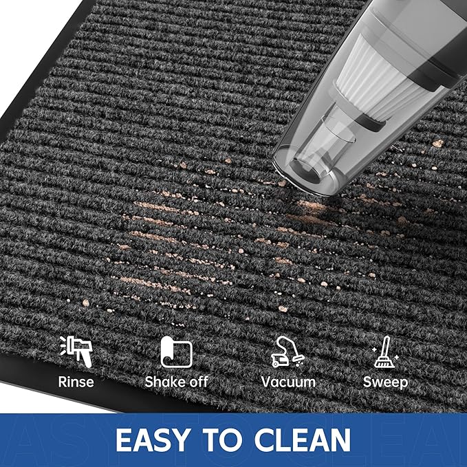 Front Door Mat, 2' x 6' Heavy Duty Indoor Outdoor Welcome Mat for Entryway, Commercial Entrance, Low Profile, Non-Slip, Durable Rubber Backing for Patio, Home