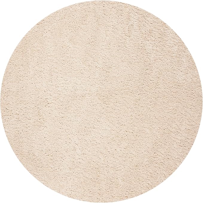 SAFAVIEH Fontana Shag Collection Area Rug - 6'7" Round, Creme, Solid Design, Non-Shedding & Easy Care, 2-inch Thick Ideal for High Traffic Areas in Living Room, Bedroom (FNT800B)