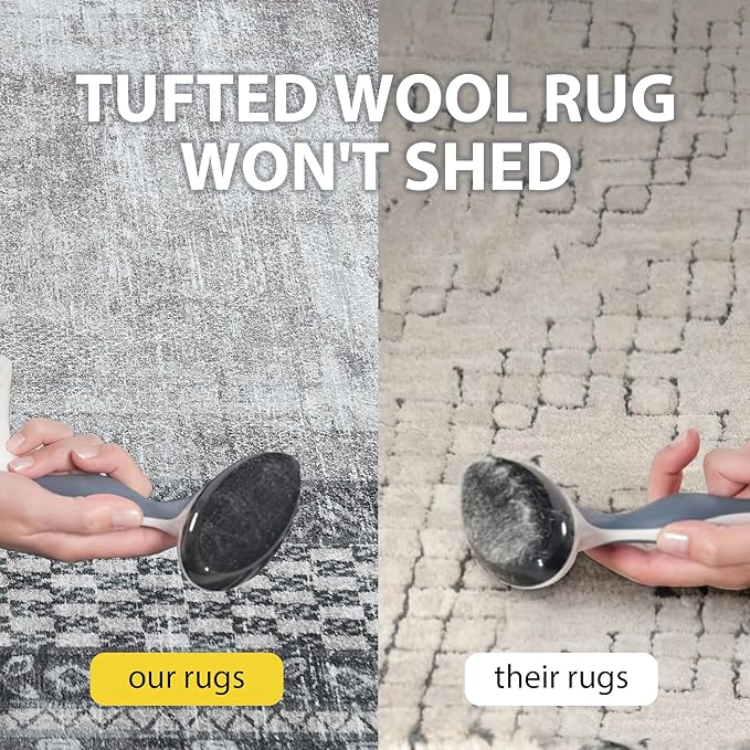 NICETOWN Machine Washable Faux Wool Rugs - 4x6 Area Rugs Ultra-Thin Carpet for Office, Study, Living Room Entryway with Non-Slip Backing, Distressed Large Carpet for Dining Room, Grey