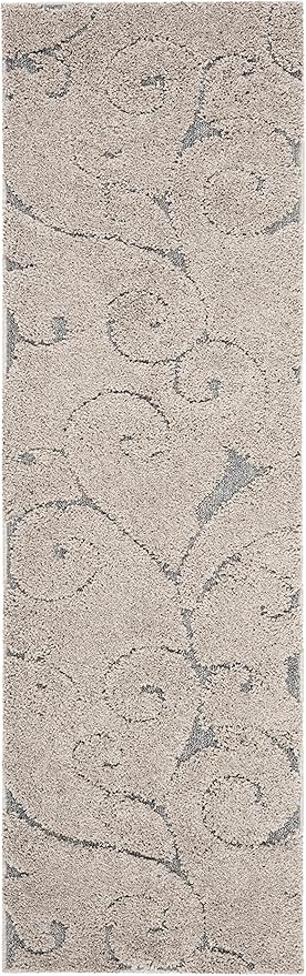 SAFAVIEH Florida Shag Collection Runner Rug - 2'3" x 13', Grey & Light Blue, Scroll Design, Non-Shedding & Easy to Clean, High-Low Plush Pile, Ideal for Bedroom, Foyer, Hallway (SG455-1160)