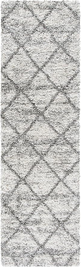 SAFAVIEH Hudson Shag Collection Runner Rug - 2'3" x 6', Grey & Beige, Modern Trellis Design, Non-Shedding & Easy Care, 2-inch Thick Ideal for High Traffic Areas in Living Room, Bedroom (SGH281J)