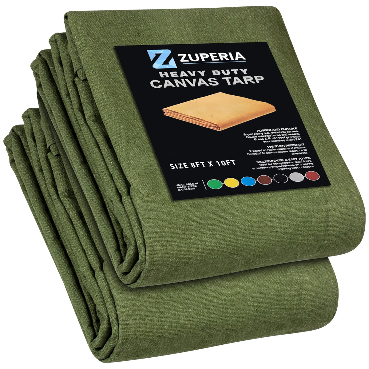 Zuperia Heavy Duty Canvas Tarp (8' x 10' ft - Pack of 2) - Image 1