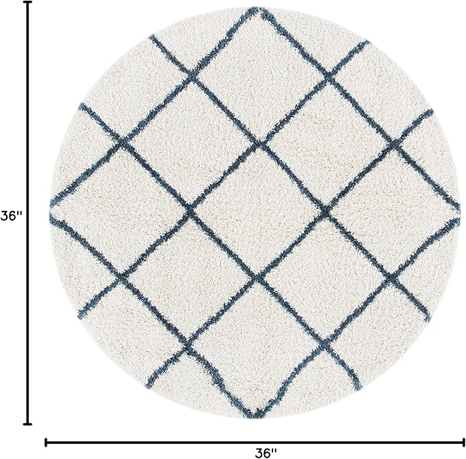 SAFAVIEH Hudson Shag Collection Area Rug - 3' Round, Ivory & Slate Blue, Modern Trellis Design, Non-Shedding & Easy Care, 2-inch Thick Ideal for High Traffic Areas in Living Room, Bedroom (SGH281T)