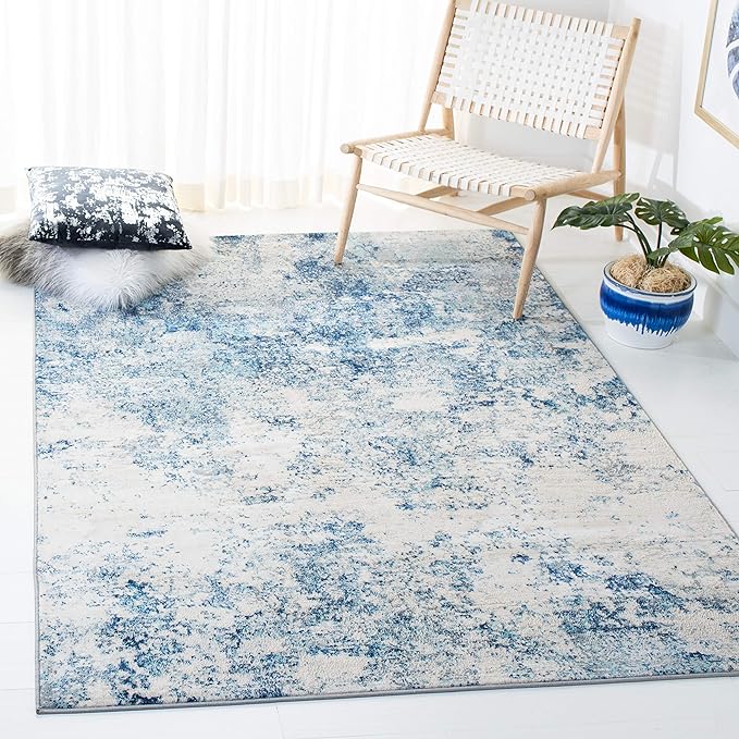 SAFAVIEH Brentwood Collection 6' x 9' Ivory / Navy BNT822B Modern Abstract Non-Shedding Living Room Bedroom Dining Home Office Area Rug