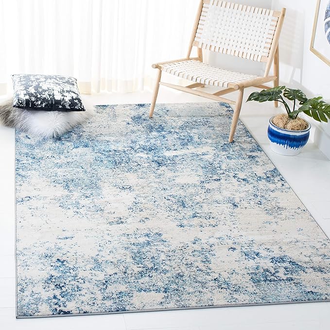 SAFAVIEH Brentwood Collection 4' x 6' Ivory / Navy BNT822B Modern Abstract Non-Shedding Living Room Bedroom Accent Rug