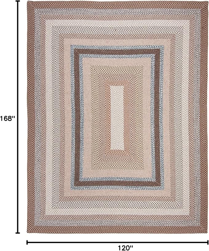 SAFAVIEH Washable Rug Outdoor Braided Collection - 10' x 14', Brown & Multi, Handmade & Reversible, Non-Shedding & Easy to Clean, Ideal for Patio, Backyard, Deck, Mudroom (BRD313A)