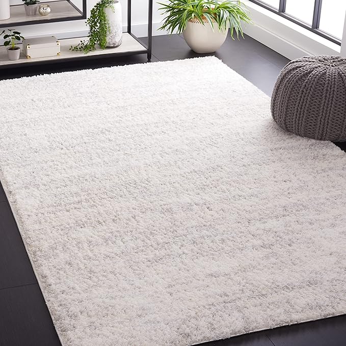 SAFAVIEH Berber Shag Collection Area Rug - 5'5" x 7'7", Ivory & Light Grey, 1.2-inch Thick Ideal for High Traffic Areas in Living Room, Bedroom (BER563F)