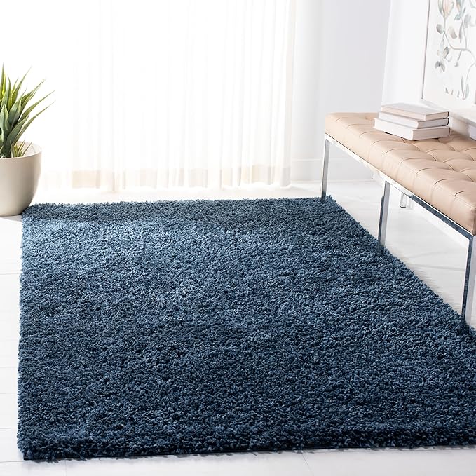 SAFAVIEH August Shag Collection Accent Rug - 4' x 6', Navy, Solid Design, Non-Shedding & Easy Care, 1.5-inch Thick Ideal for High Traffic Areas in Entryway, Living Room, Bedroom (AUG200M)