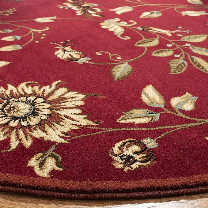 SAFAVIEH Lyndhurst Collection Area Rug - 5'3" Round, Red & Multi, Traditional Floral Design, Non-Shedding & Easy Care, Ideal for High Traffic Areas in Living Room, Bedroom (LNH552-4091)