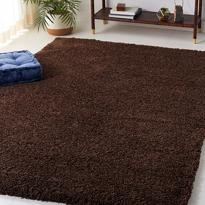 SAFAVIEH Santa Monica Shag Collection 5'3" x 7'6" Brown SGN725 Solid Non-Shedding Living Room Bedroom Dining Room Entryway Plush 2-inch Thick Area Rug