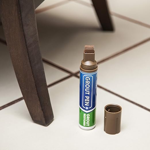 Grout Pen Tile Paint Marker: Brown 2 Pack with Extra Tips (Narrow, 5mm) & Large Brown (Wide, 15mm Tip) - Waterproof Grout Colorant and Sealer Pen to Renew, Repair, and Refresh Tile Grout