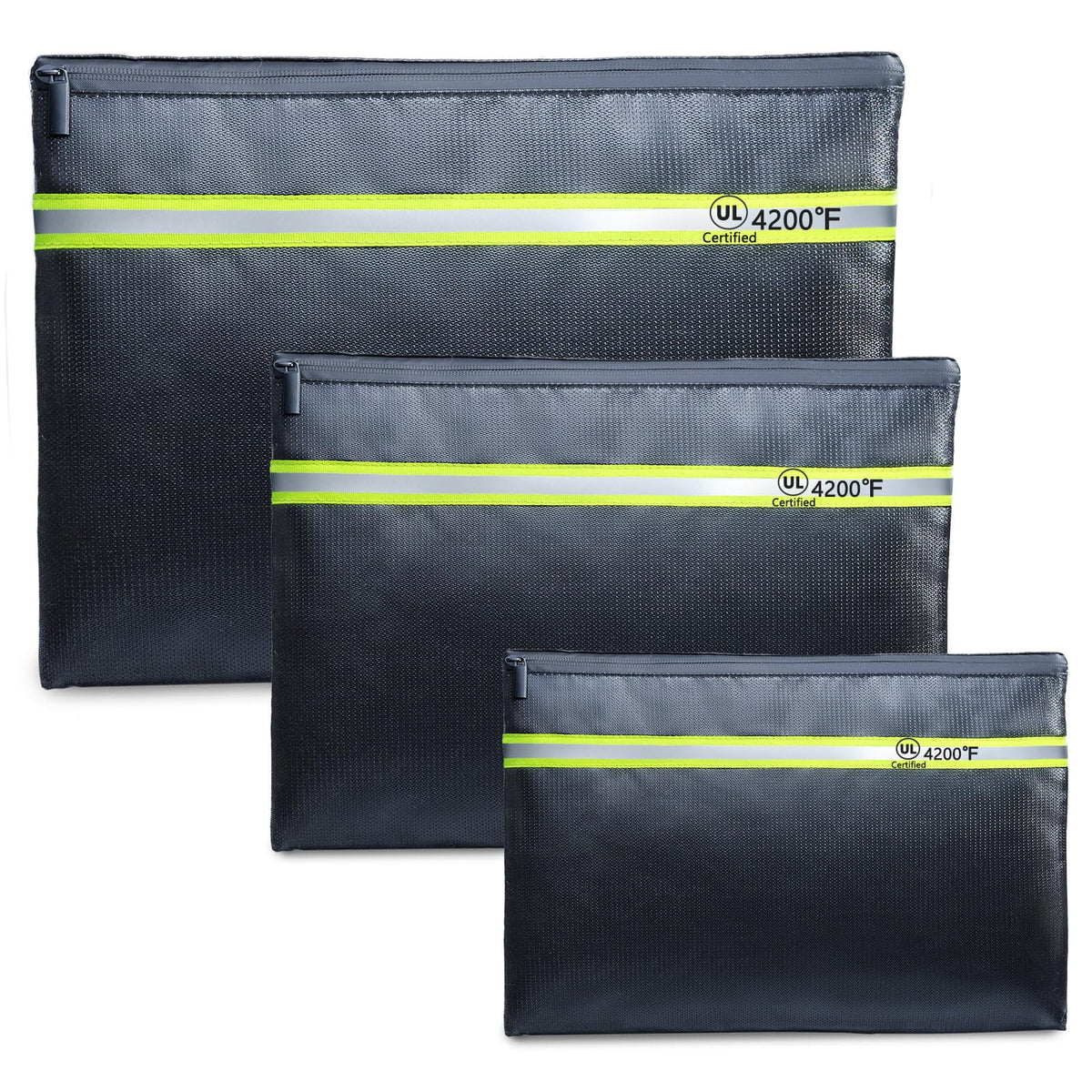 Fireproof Document Bag – 3 Pack (15" x 11", 13" x 9.7" - Image 1