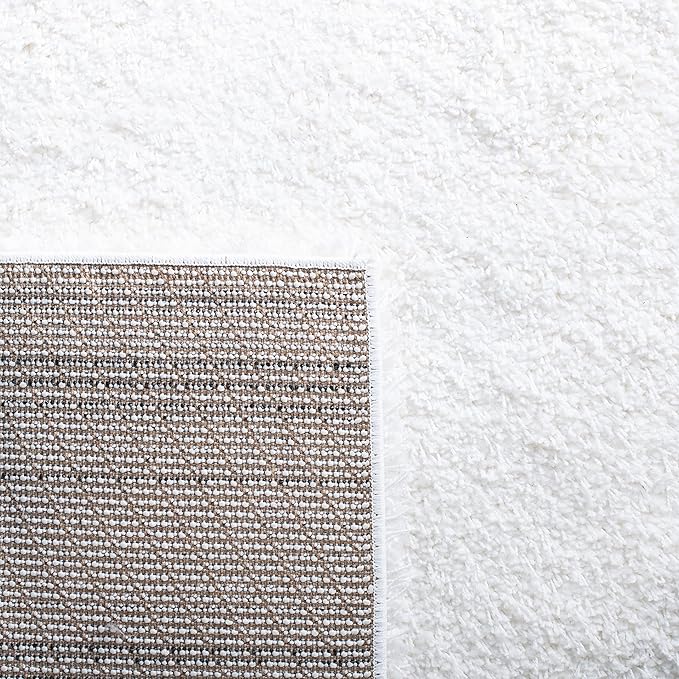SAFAVIEH Santa Monica Shag Collection Runner Rug - 2'3" x 9' Runner, White, Solid Design, 2-inch Thick Ideal for High Traffic Areas in Living Room, Bedroom, Dining (SGN725-1010-29)