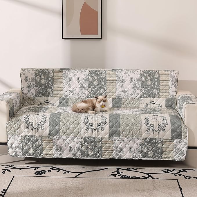 Skidproof Sofa Cover-Grey Bird Sofa Slipcover with Elastic Straps-Easy Fit Slip Cover-Washable Furniture Protector for Pets and Kids(Sofa,Grey)