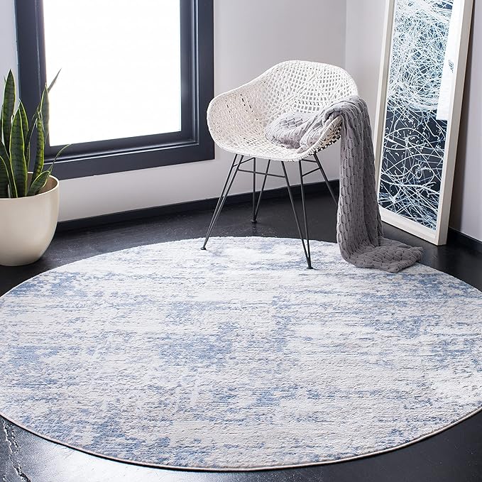 SAFAVIEH Amelia Collection 11' Round Ivory/Blue ALA700A Modern Abstract Non-Shedding Dining Room Entryway Foyer Living Room Bedroom Area Rug
