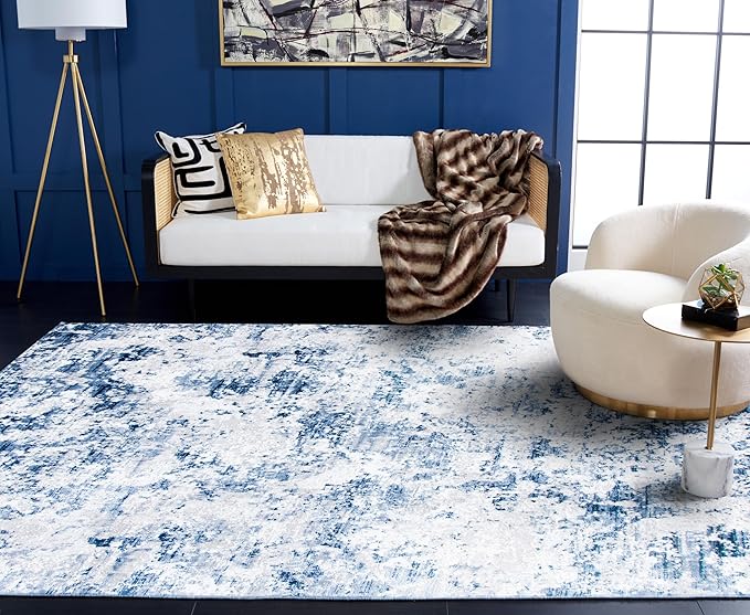 SAFAVIEH Amelia Collection X-Large Area Rug - 11' x 15', Navy & Grey, Modern Abstract Design, Non-Shedding & Easy Care, Ideal for High Traffic Areas in Living Room, Bedroom (ALA705N)