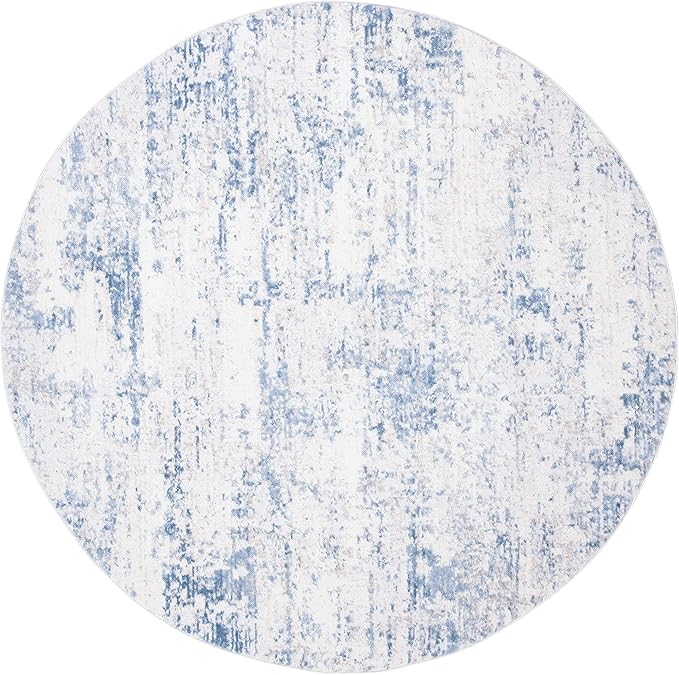 SAFAVIEH Amelia Collection Area Rug - 8' Round, Ivory & Blue, Modern Abstract Design, Non-Shedding & Easy Care, Ideal for High Traffic Areas in Living Room, Bedroom (ALA700A)