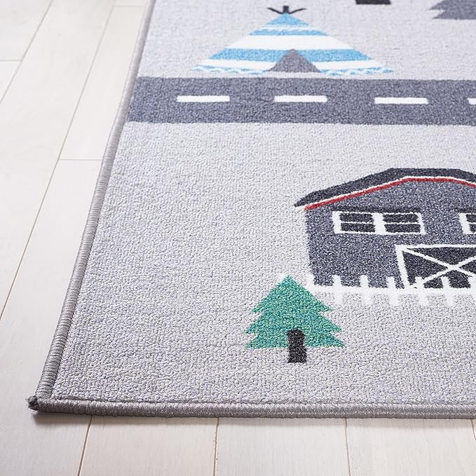 SAFAVIEH Washable Rug Kids Playhouse Collection - 7'9" x 10', Grey & Pink, Slip Resistant & Easy to Clean, Ideal for Kids Room, Playroom, Nursery, Boys & Girls Room (KPH226A)