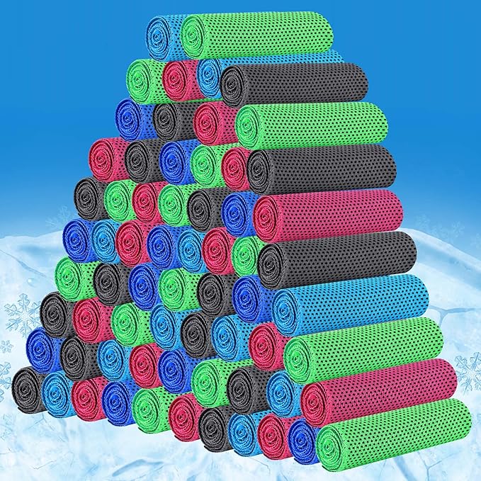 Shellwei 100 Pcs Cooling Towels Bulk 32 x 12 Inch Ice Towel Bulk Cooling Rag for Face and Neck Soft Breathable Microfiber Cloth Chilly Quick Cold for Gym Sport Golf Running Stay Cold (Multicolor)