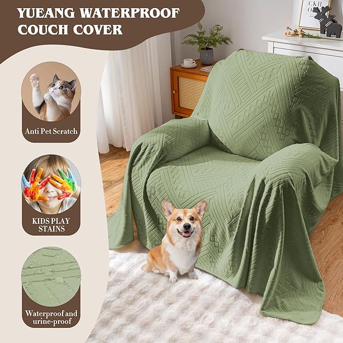 Waterproof Recliner Chair Cover, Anti-Slip Reclining Chair Covers, Pet-Friendly, Washable, Durable and Breathable Couch Covers – Reversible Design for Sofa Protection(71x71in/Green)