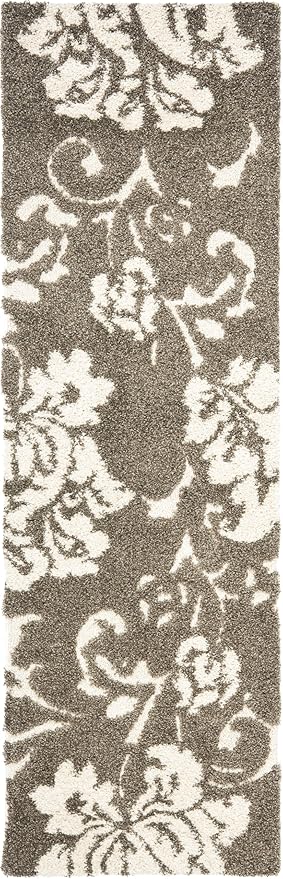 SAFAVIEH Florida Shag Collection Runner Rug - 2'3" x 7', Smoke & Beige, Floral Design, Non-Shedding & Easy Care, 1.2-inch Thick Ideal for High Traffic Areas in Living Room, Bedroom (SG458-7913)