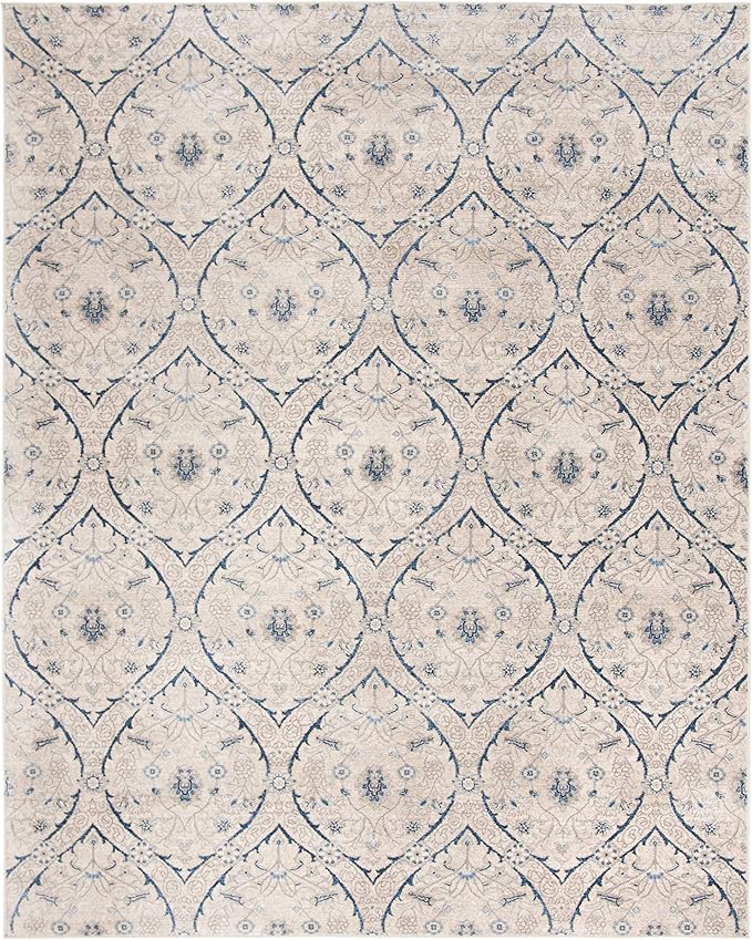 SAFAVIEH Brentwood Collection Area Rug - 10' x 13', Light Grey & Blue, Floral Damask Ogee Trellis Design, Non-Shedding & Easy Care, Ideal for High Traffic Areas in Living Room, Bedroom (BNT860G)